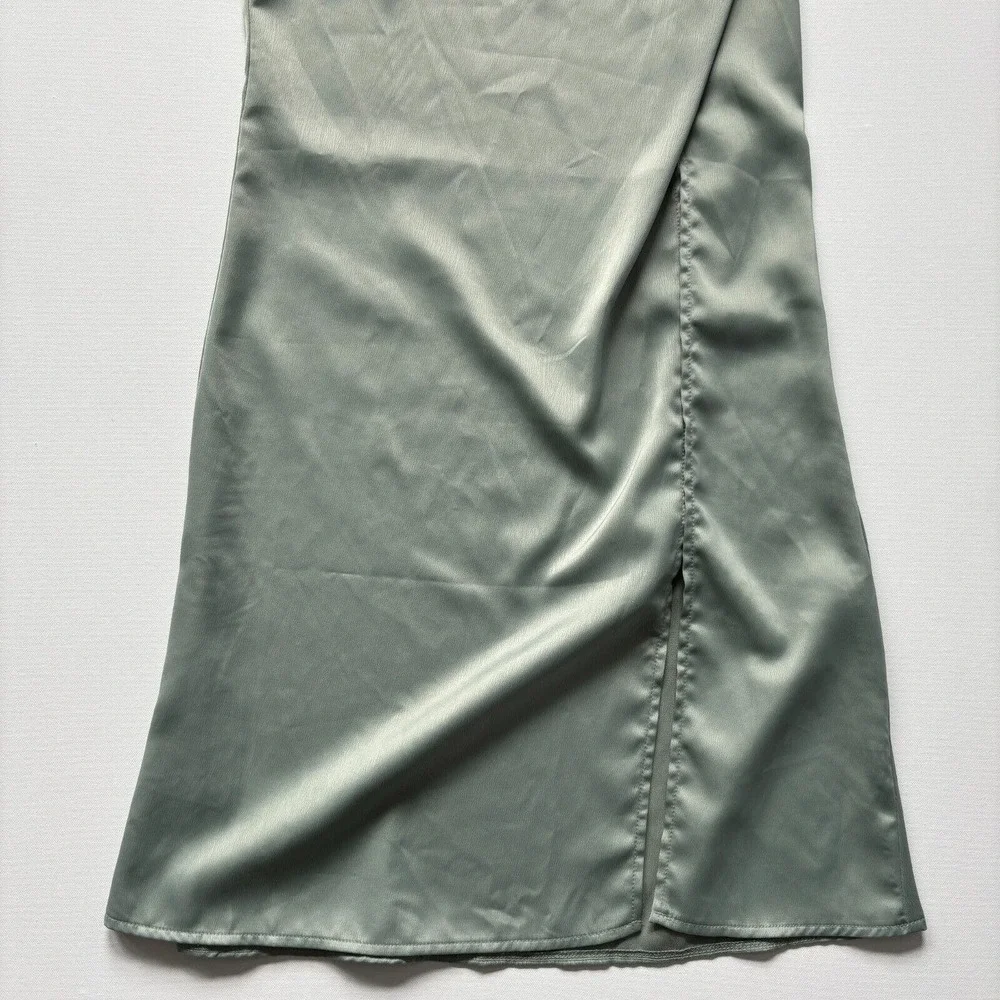 Pretty Little Thing Women's Sage Sheer Ruched Side Split Leg Maxi Skirt Size 6
